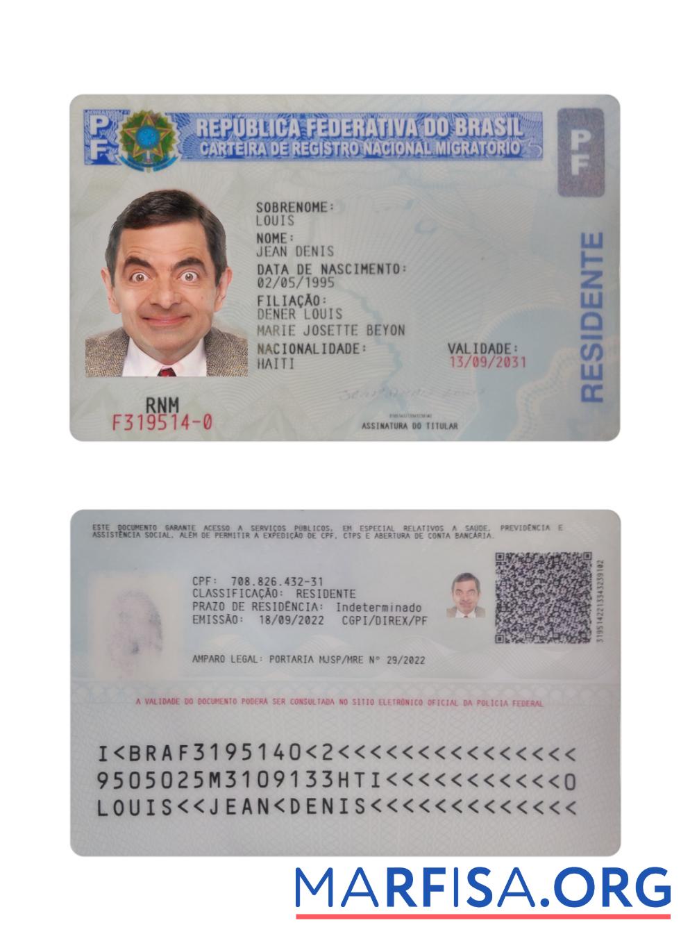 Downloadable Brazil residence card 2022 present example